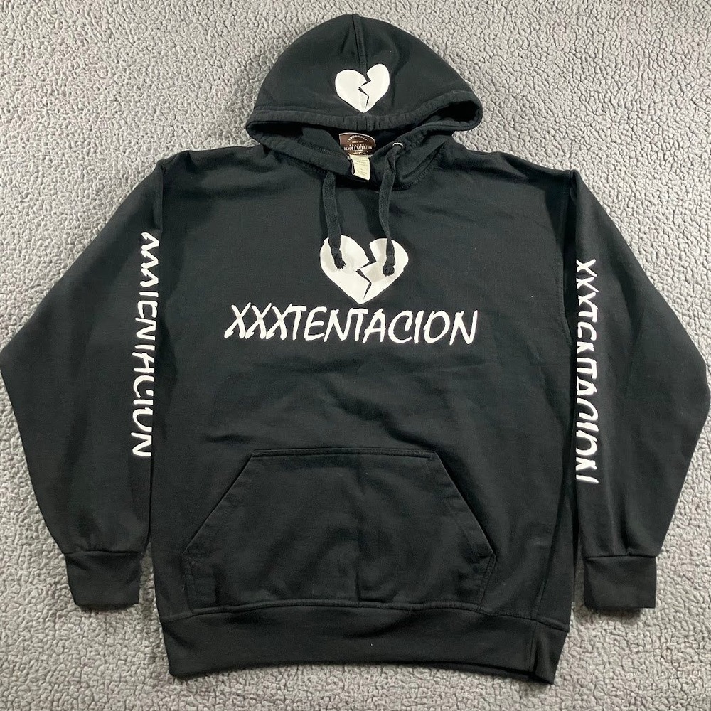 XXXTentacion Broken Heart Hoodie Mens Large Black Split Skull Graphic Jon Lauren